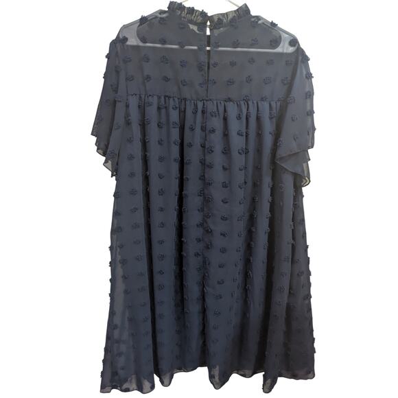 Babydoll style short sleeve navy dress w/large Swiss dot detailing plus size 3X - Picture 7 of 11